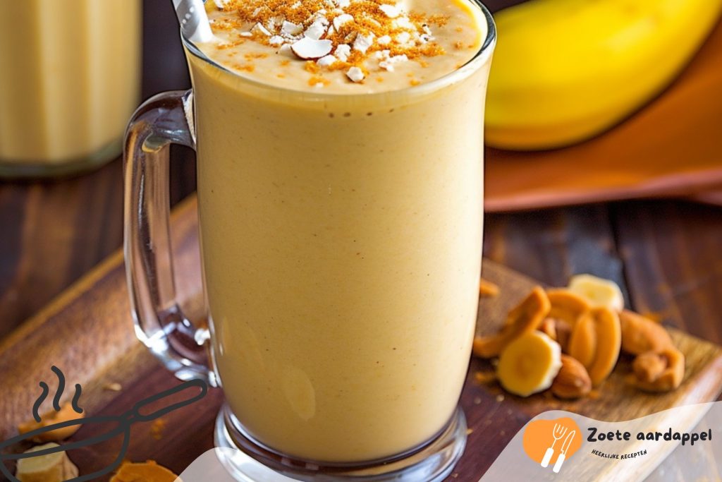 Zoete aardappel smoothie met banaan en pindakaas